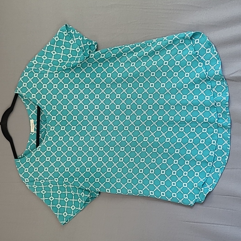 Pleione Short Sleeve Blouse - turquoise - size xl